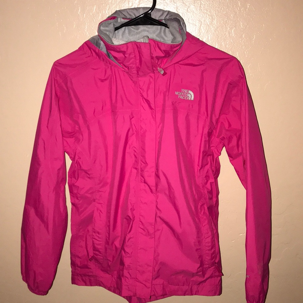 Pink North Face rain jacket